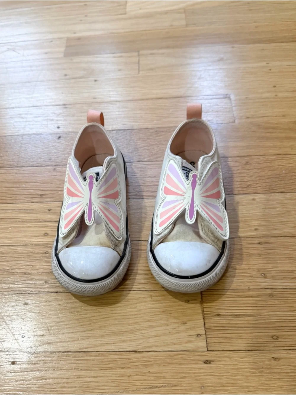 Converse Kids Slip-On Sneakers with Pink Butterfly Accents - Cream (8c)